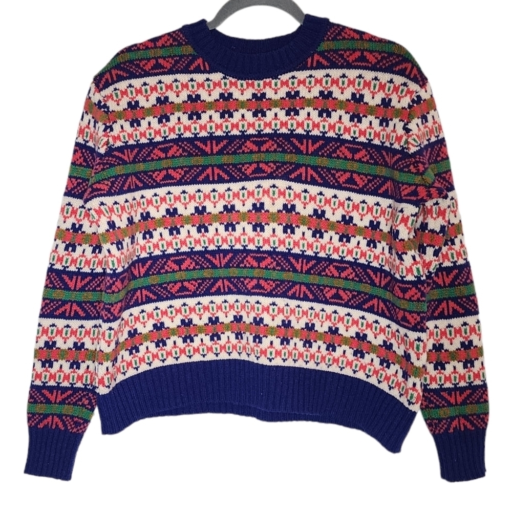 J. Crew Lambswool Fair Isle Sweater Blue Multicolored Women's Size Small